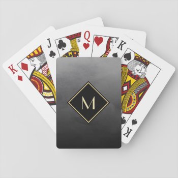 Elegant Brushed Black With Simple Gold Monogram Playing Cards by ohsogirly at Zazzle