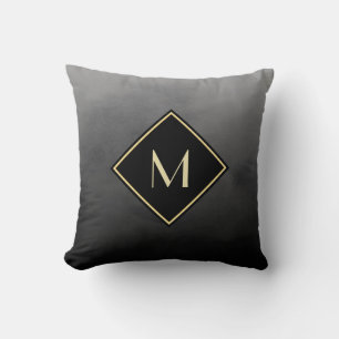 Elegant Brushed Black With Simple Gold Monogram Throw Pillow