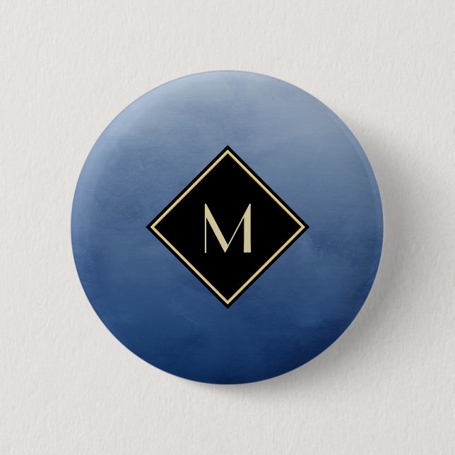 Elegant Brushed Blue With Simple Gold Monogram Button (Front)