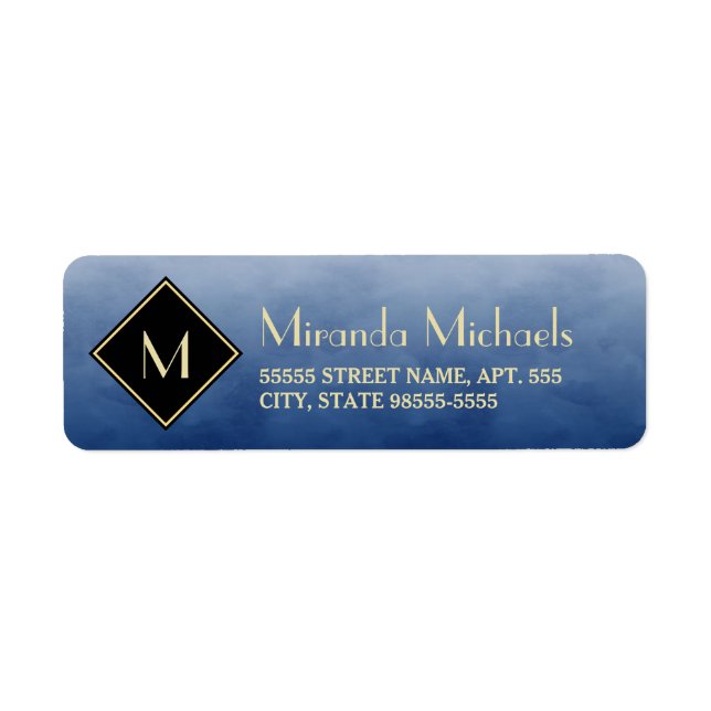 Elegant Brushed Blue With Simple Gold Monogram Label (Front)