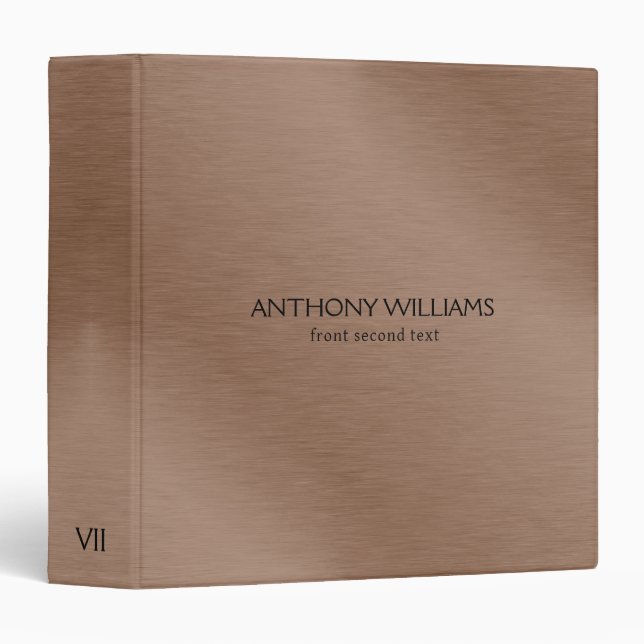 Elegant Brushed Bronze Metal Texture 3 Ring Binder (Front/Spine)