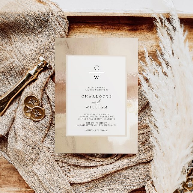 Elegant Brushed Gold Abstract Wedding Invitation (Creator Uploaded)