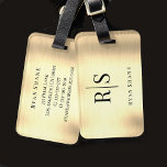 Elegant Brushed Gold, Black Monogram & Name Luggage Tag<br><div class="desc">An elegant and classy Brushed Gold design with personalized black monogram,  name and contact info on back.</div>
