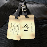 Elegant Brushed Gold, Black Monogram & Name Luggage Tag<br><div class="desc">An elegant and classy Brushed Gold design with personalized black monogram,  name and contact info on back.</div>