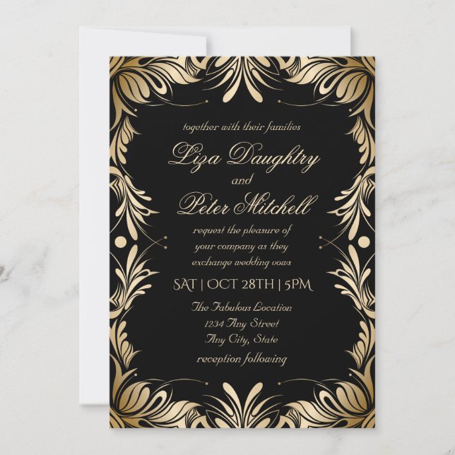 Elegant Brushed Gold Border Wedding Invitation (Front)