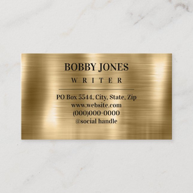 Elegant Brushed Gold Foil Metallic Business Card (Front)