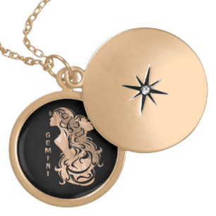 Elegant Brushed Gold Gemini Twins Zodiac Locket