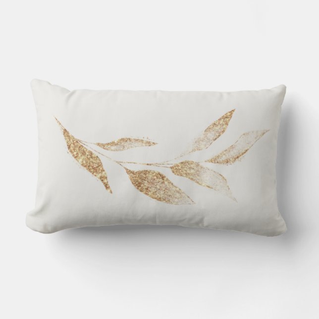 Elegant Brushed Gold Leaf Botanical Throw Pillow (Front)