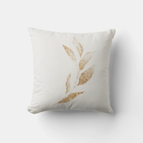 Elegant Brushed Gold Leaf Botanical Throw Pillow