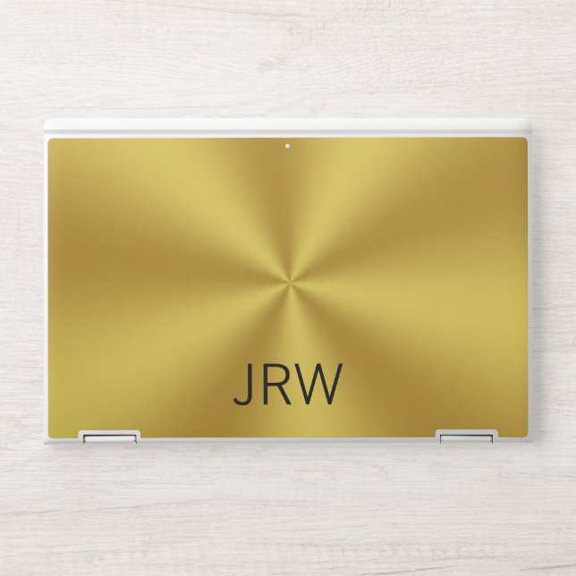 Elegant Brushed Gold Look and Monogram HP Laptop Skin (Front)