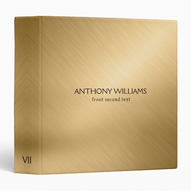 Elegant Brushed Gold Metal Texture 3 Ring Binder (Front/Spine)