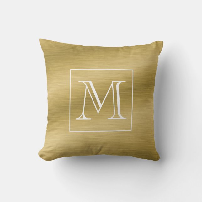 Elegant Brushed Gold Monogram Throw Pillow (Front)