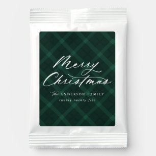 Elegant Brushed Green Plaid Merry Christmas Hot Chocolate Drink Mix