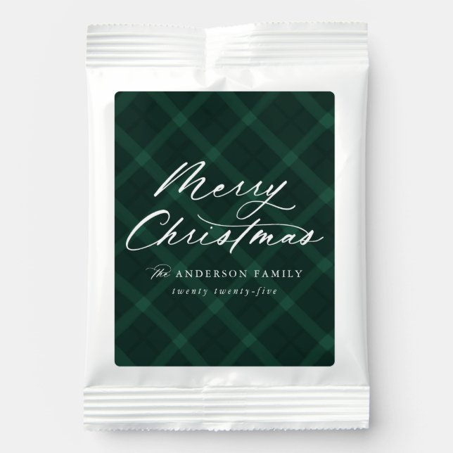 Elegant Brushed Green Plaid Merry Christmas Hot Chocolate Drink Mix (Front)