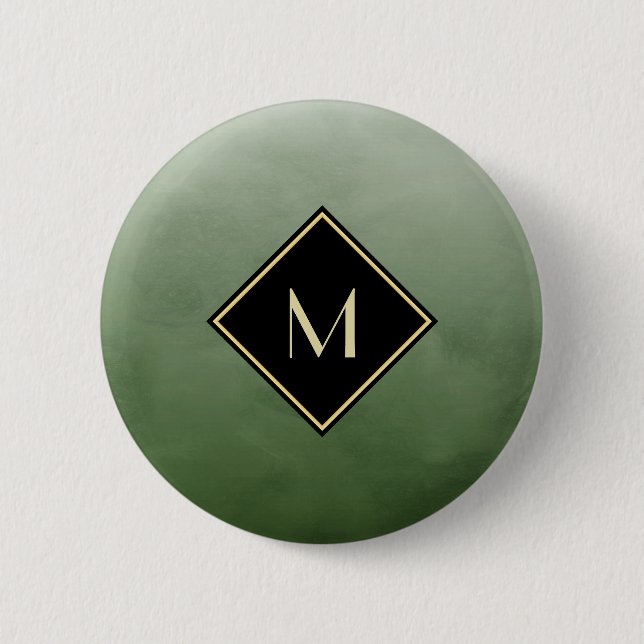 Elegant Brushed Green With Simple Gold Monogram Button (Front)