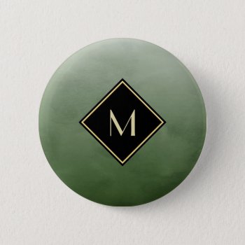 Elegant Brushed Green With Simple Gold Monogram Button by ohsogirly at Zazzle
