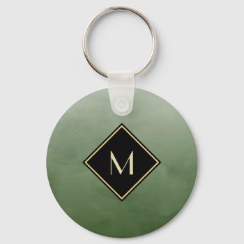 Elegant Brushed Green With Simple Gold Monogram Keychain by ohsogirly at Zazzle