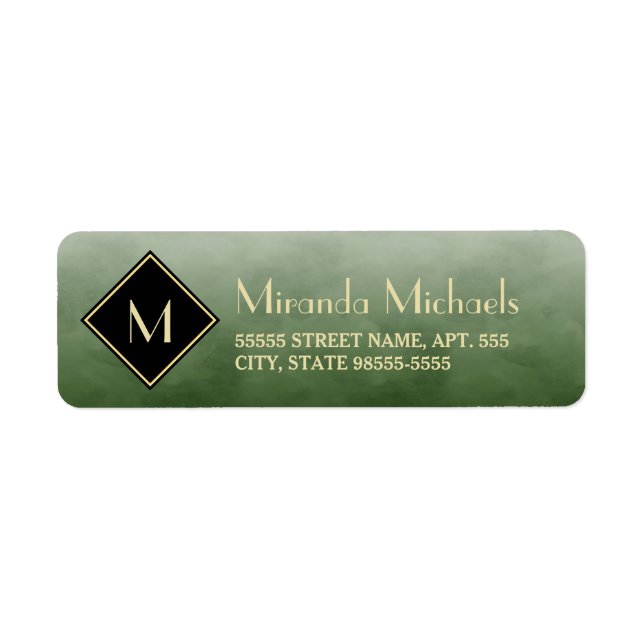 Elegant Brushed Green With Simple Gold Monogram Label (Front)