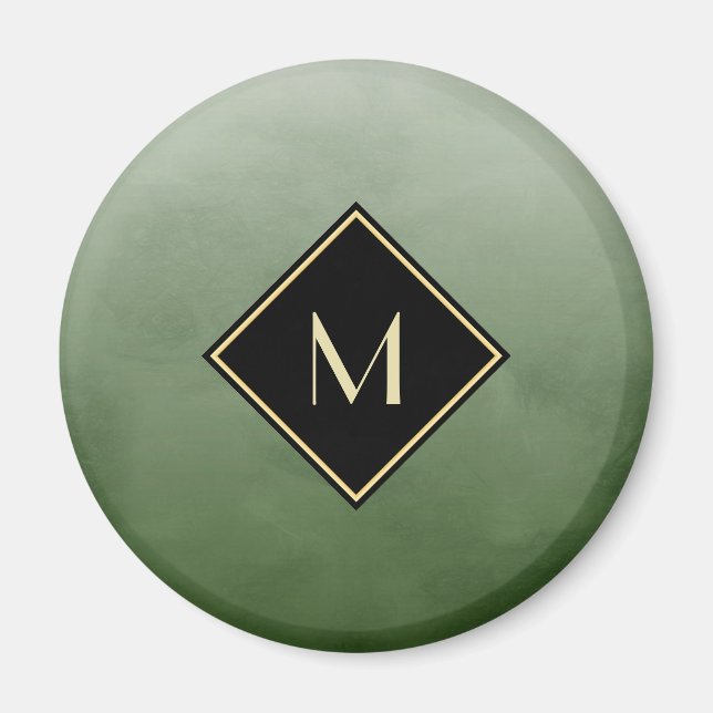 Elegant Brushed Green With Simple Gold Monogram Magnet (Front)