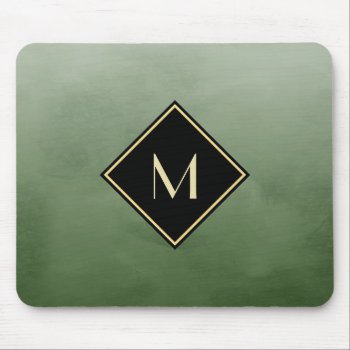 Elegant Brushed Green With Simple Gold Monogram Mouse Pad by ohsogirly at Zazzle