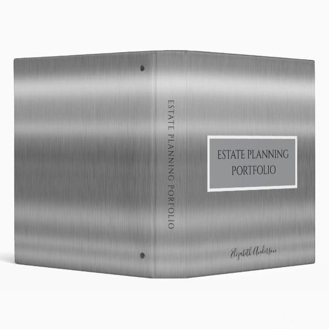 Elegant Brushed Metal Estate Planning Portfolio 3 Ring Binder (Background)