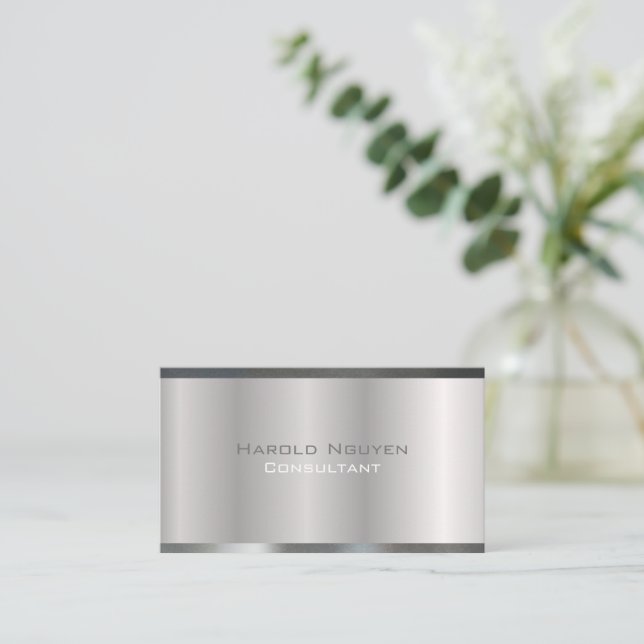 Elegant Brushed Metal Metallic Stainless Aluminum Business Card (Standing Front)