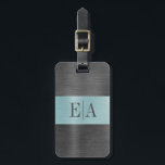 Elegant Brushed Metal Script Monogram Cute Luggage Tag<br><div class="desc">A blue and grey brushed metal monogram design decorates this luggage tag This elegant,  stylish and modern design will accent your luggage beautifully. Designed for you by Blackberry Boulevard.</div>