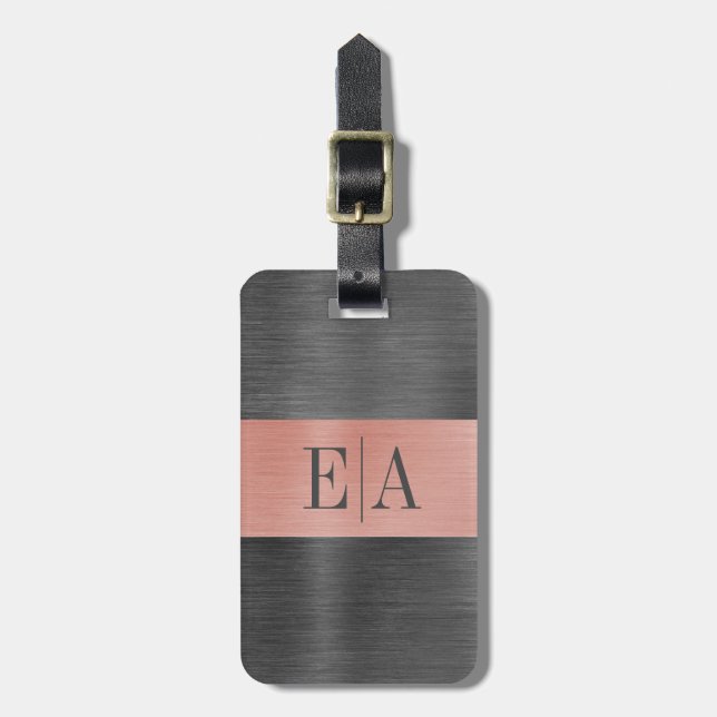 Elegant Brushed Metal Script Monogram Luggage Tag (Front Vertical)