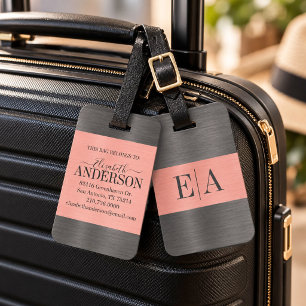 Elegant Brushed Metal Script Monogram Luggage Tag