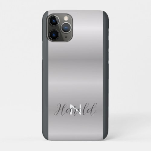 Elegant Brushed Metal Steel Monogram Name iPhone 11 Pro Case