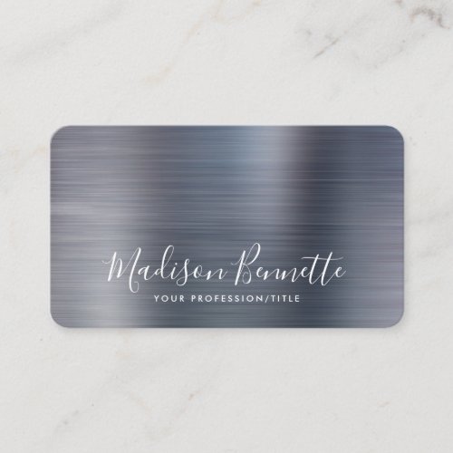 Elegant Brushed Metallic Gray Calligraphy Script Business Card