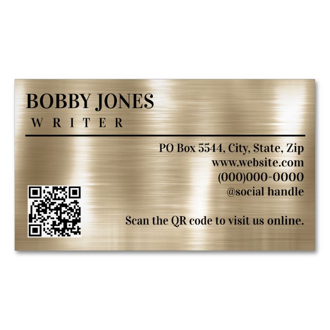 Elegant Brushed Pearl Foil Metallic QR Code Business Card Magnet (Front)