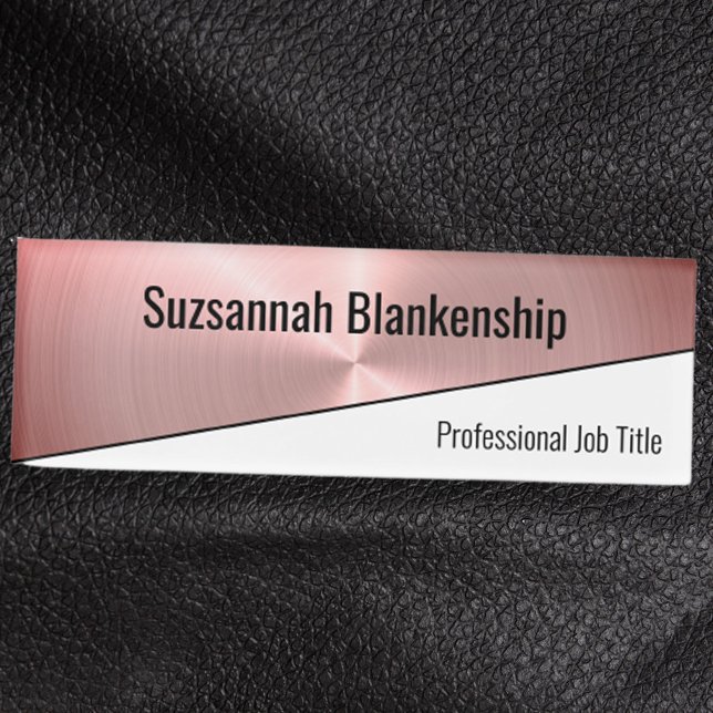 Elegant Brushed Pink Faux Metal Professional Name Tag (Creator Uploaded)