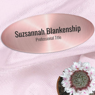 Elegant Brushed Pink Faux Metal Professional Name Tag