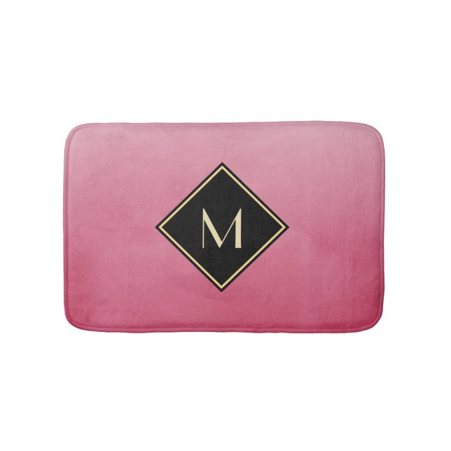 Elegant Brushed Pink With Simple Gold Monogram Bathroom Mat (Front)