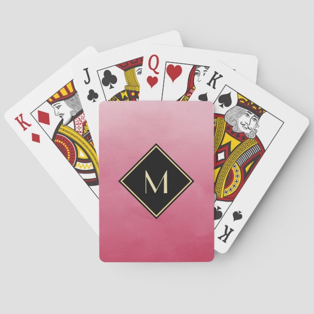 Elegant Brushed Pink With Simple Gold Monogram Poker Cards (Back)