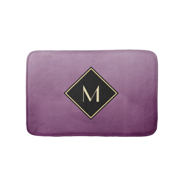 Elegant Brushed Purple With Simple Gold Monogram Bath Mat (Front)