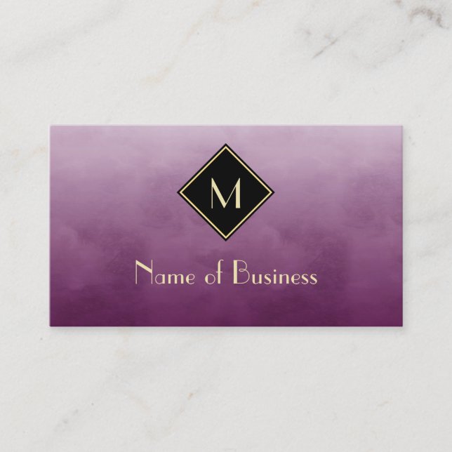 Elegant Brushed Purple With Simple Gold Monogram Business Card (Front)