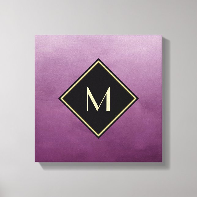 Elegant Brushed Purple With Simple Gold Monogram Canvas Print (Front)