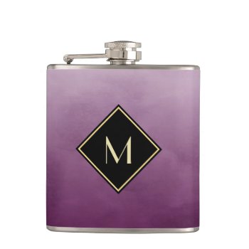Elegant Brushed Purple With Simple Gold Monogram Flask by ohsogirly at Zazzle
