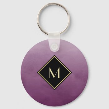 Elegant Brushed Purple With Simple Gold Monogram Keychain by ohsogirly at Zazzle