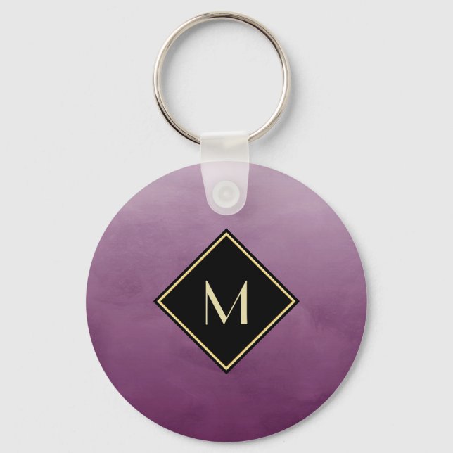 Elegant Brushed Purple With Simple Gold Monogram Keychain (Front)