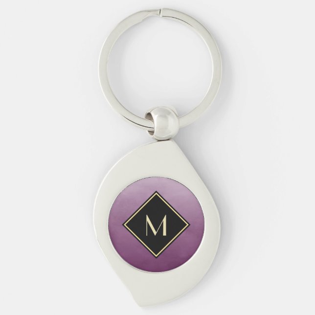 Elegant Brushed Purple With Simple Gold Monogram Keychain (Front)