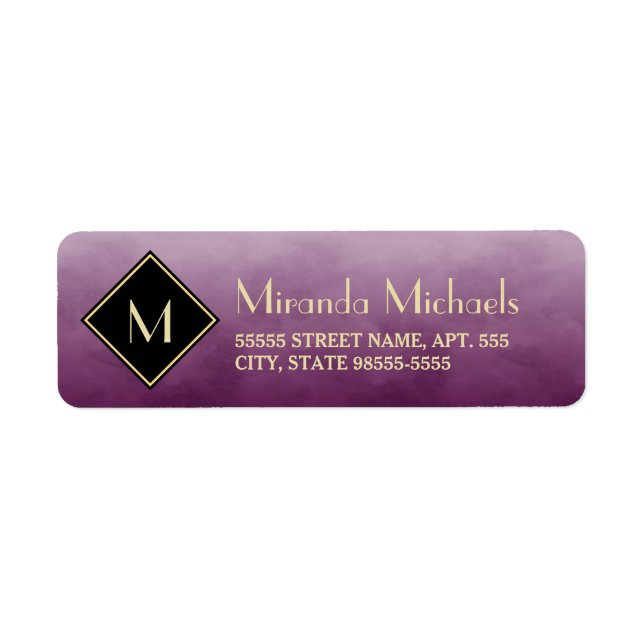 Elegant Brushed Purple With Simple Gold Monogram Label (Front)