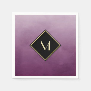 Elegant Brushed Purple With Simple Gold Monogram Paper Napkins