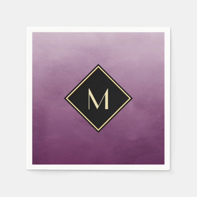 Elegant Brushed Purple With Simple Gold Monogram Paper Napkins (Front)