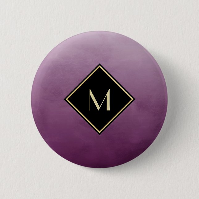 Elegant Brushed Purple With Simple Gold Monogram Pinback Button (Front)