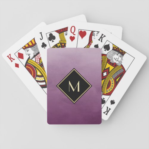 Elegant Brushed Purple With Simple Gold Monogram Poker Cards