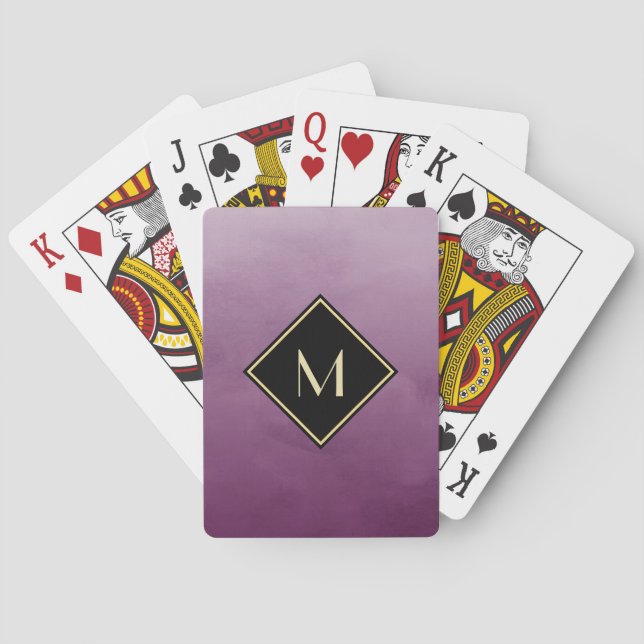 Elegant Brushed Purple With Simple Gold Monogram Poker Cards (Back)