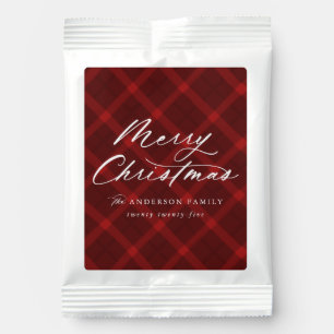 Elegant Brushed Red Plaid Merry Christmas Hot Chocolate Drink Mix